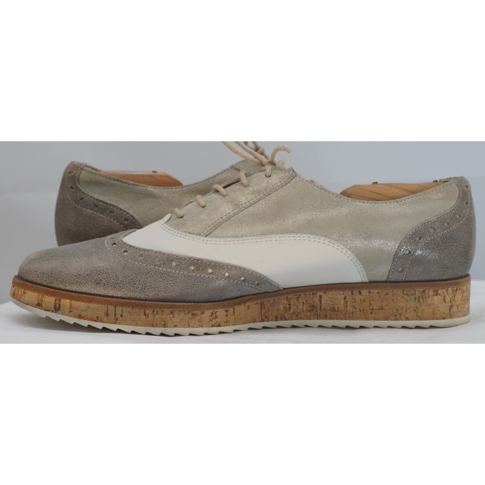 Paul Green Metallic Finish Leather Wingtip Brogue Oxford - Gray Tan White Sz 9 - Picture 9 of 13